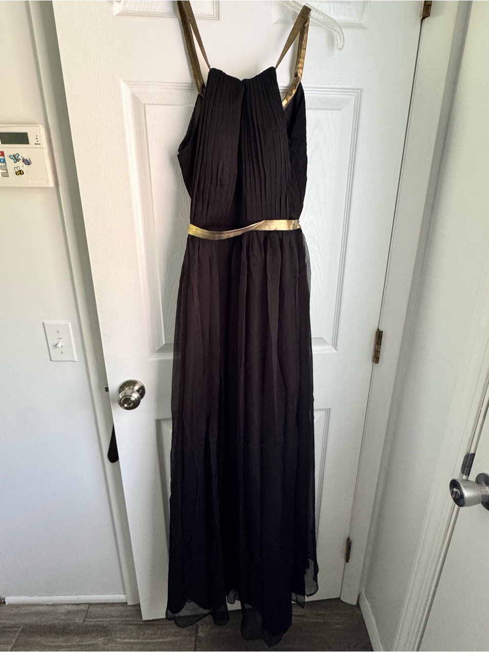 Black Maxi Evening Dress with Gold Trim